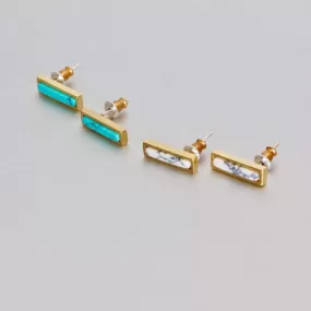 Earring Sets, Howlite And Turquoise Bar Stone Earrings, Gold Dipped Earrings, Geometric Jewelry, Minimalist Jewelry, (ESET1)