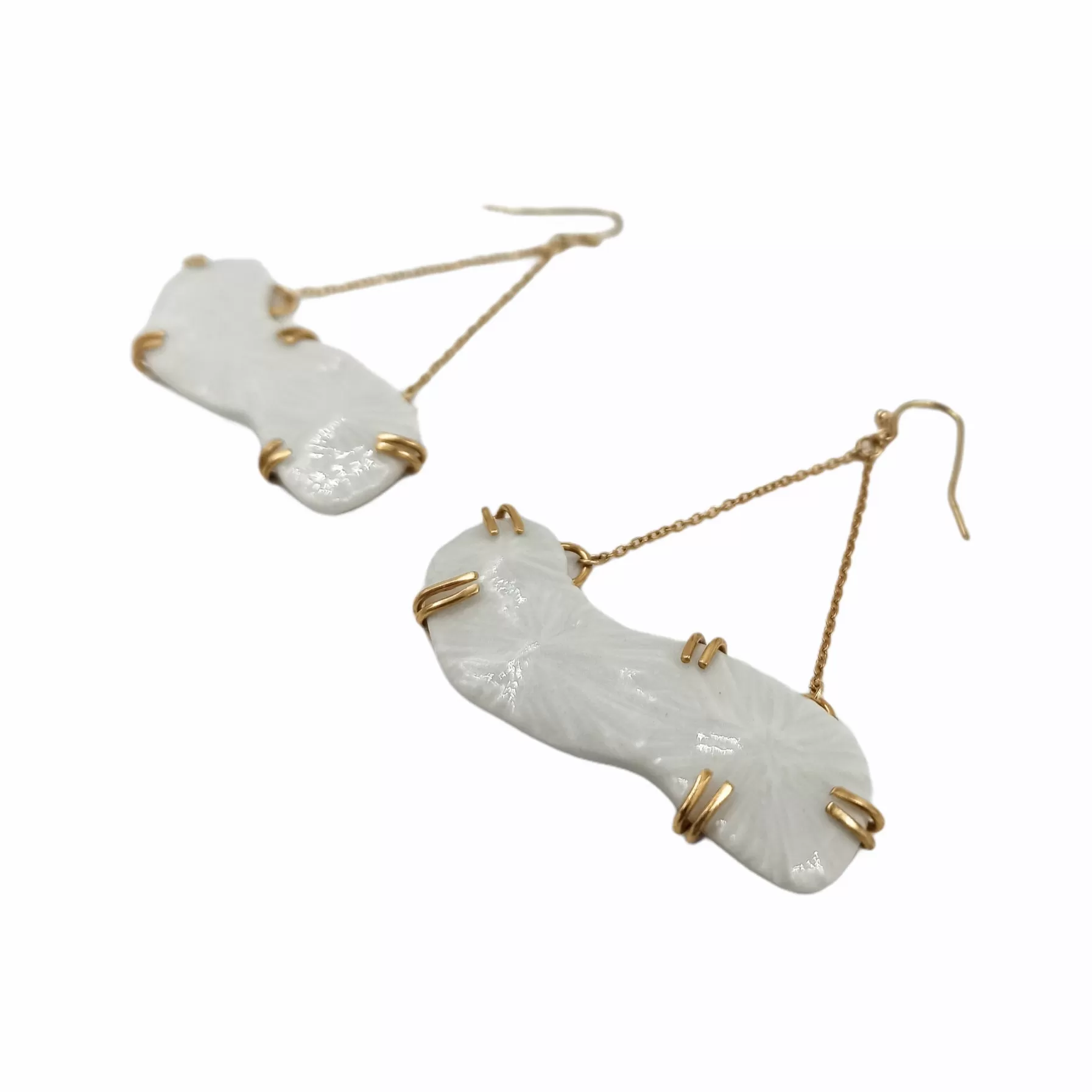 Handcarved Porcelain Long Earrings