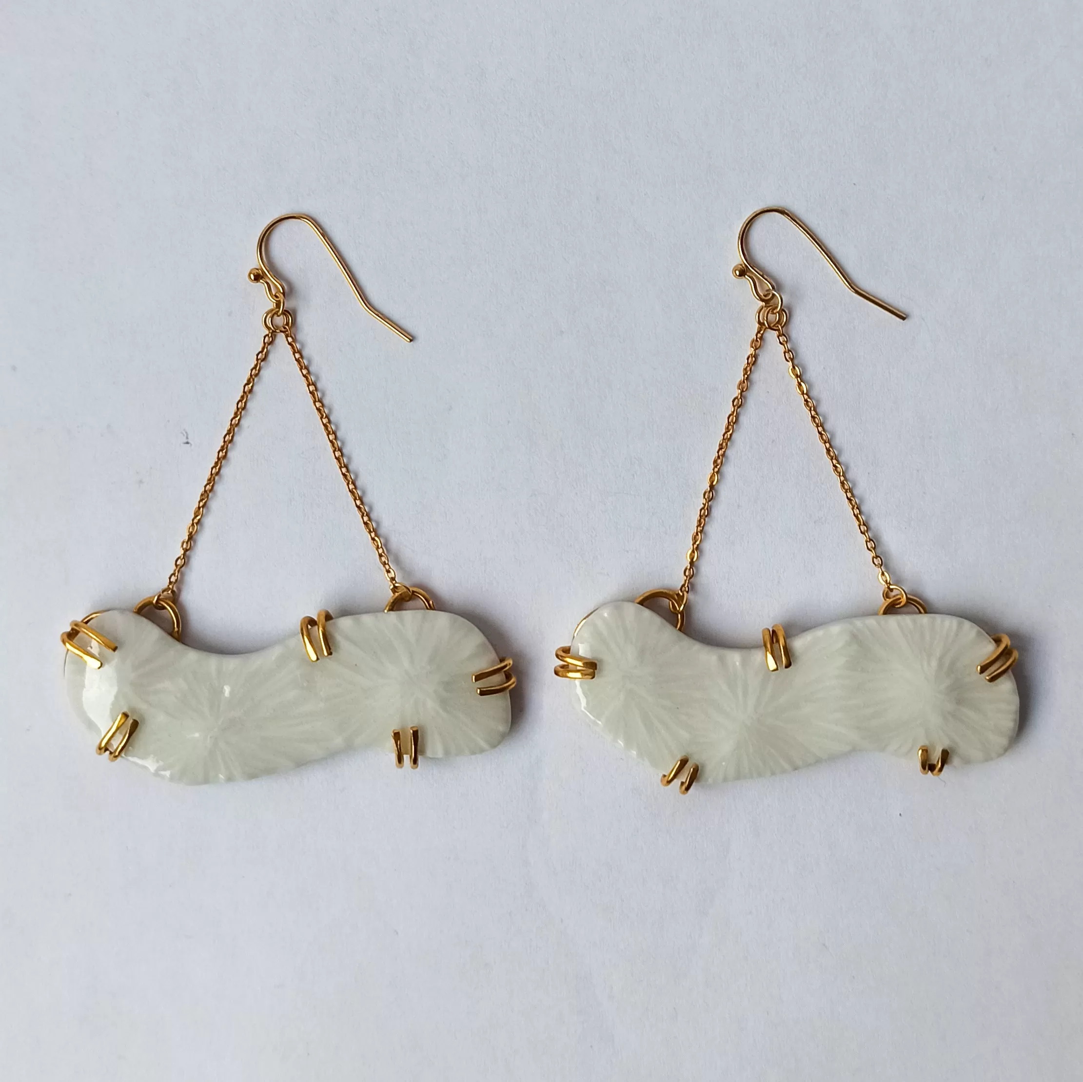 Handcarved Porcelain Long Earrings